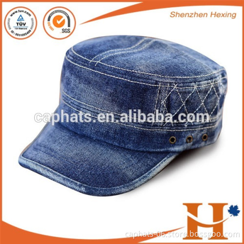 High Quality Flat Top Denim Army Cap Washed Baseball Cap